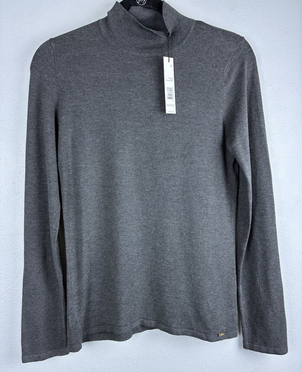 Nwt Tahari Sz Sm Mock Neck Dk Gray Rayon Nylon LS Capsule Career Profess Sweater